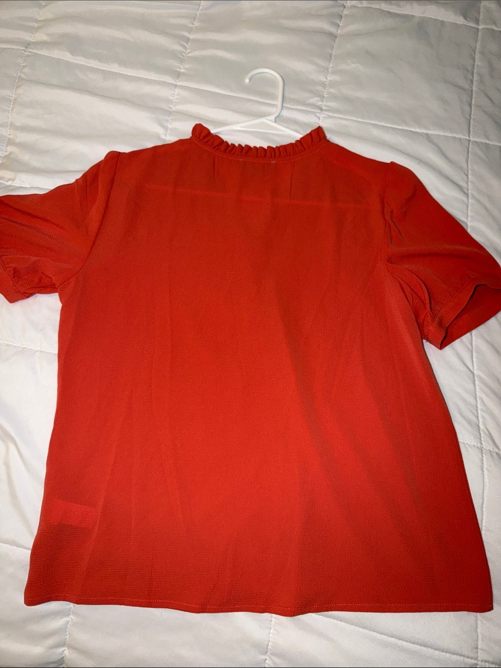 CeCe Red Ruffle V-Neck Covered Button Blouse - Picture 5 of 6